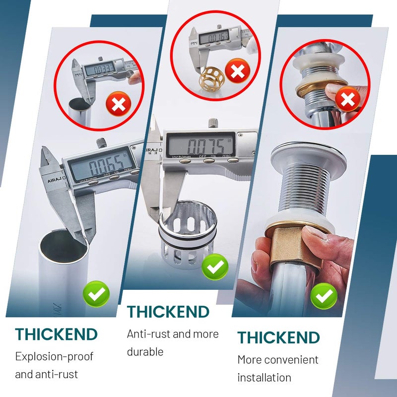 REGALMIX Vessel Sink Drain,Bathroom Pop-up Drain with Detachable Basket Stopper, Anti-Explosion and Anti-Clogging Drain Strainer, Sink Drain Assembly with Overflow Polished Chrome, REGALMIX RWF083H - Image 5